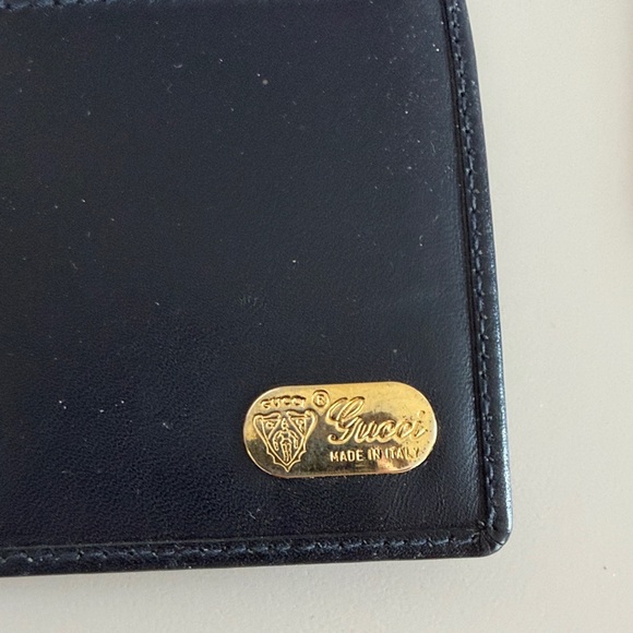 Gucci Black Gray Blue Gold Vintage Women's Wallet - Made in Italy - Picture 14 of 16